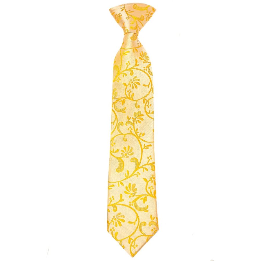 Pre Tied Bright Yellow Floral Boys Tie Age 4-7