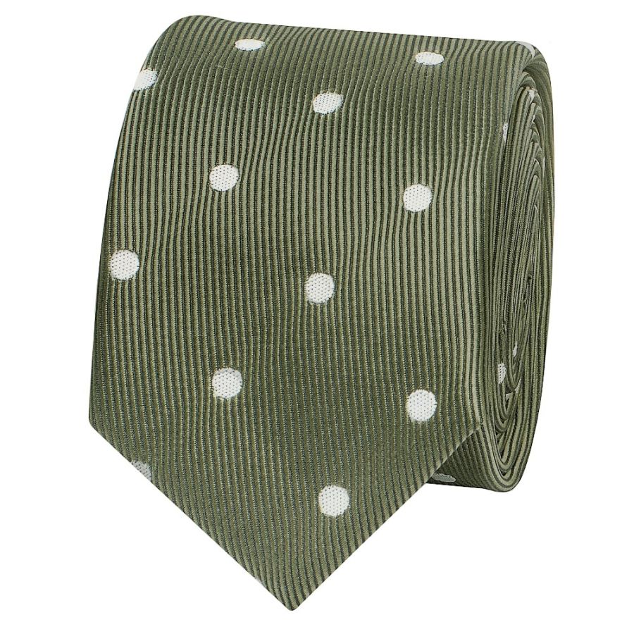 Olive Large White Spot Skinny Men's Tie