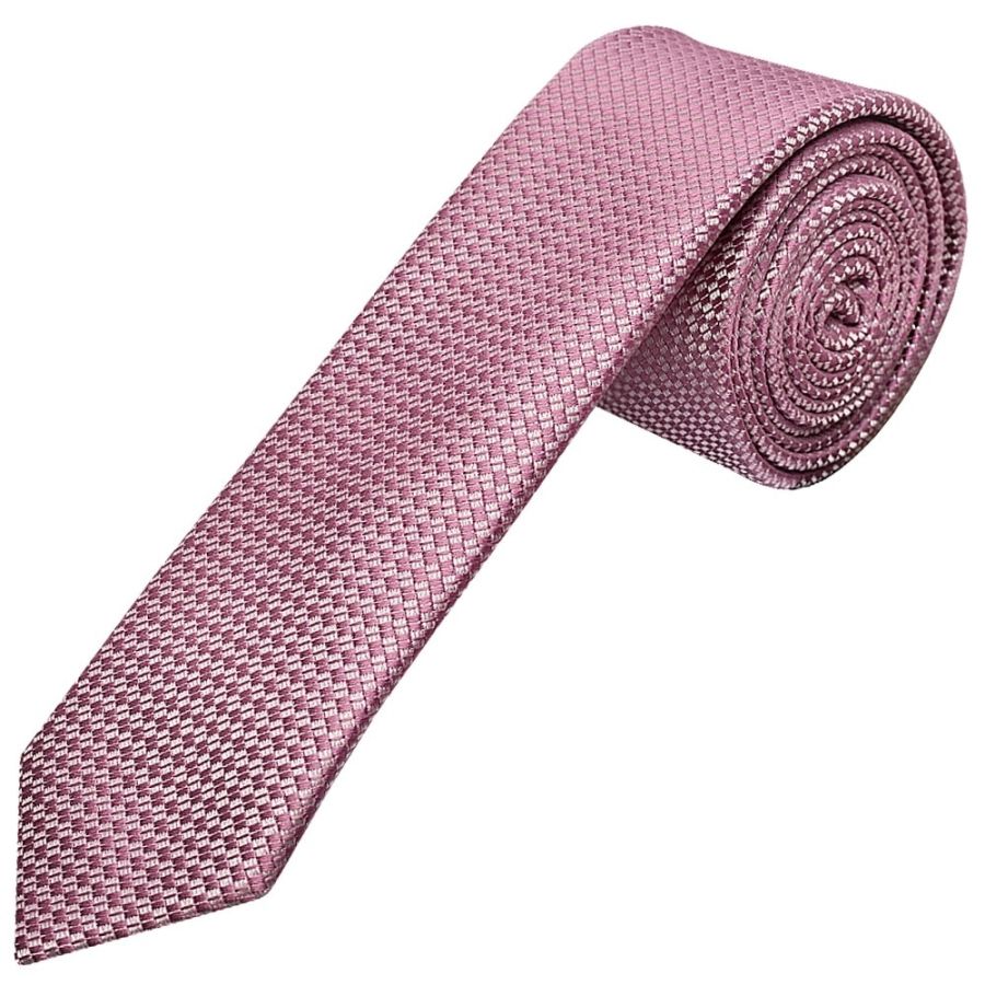 Dusty Pink Textured Skinny Tie and Pocket Square Set