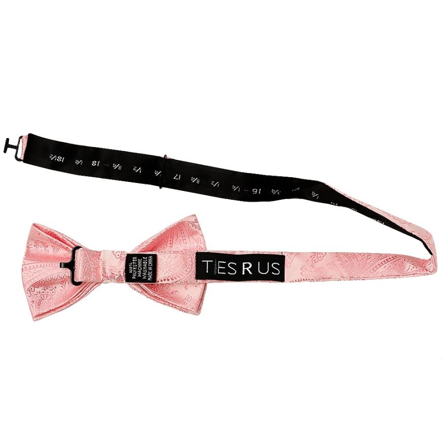 Light Pink Paisley Handmade Mens Bow Tie and Pocket Square Set