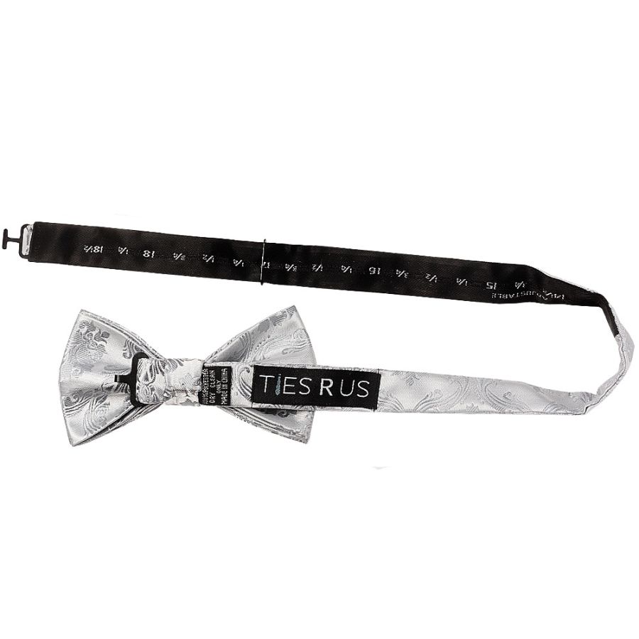 Silver Paisley Handmade Mens Bow Tie