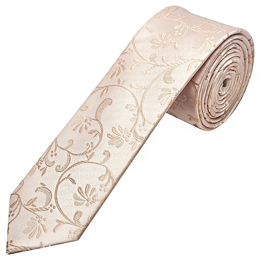 Nude Floral Skinny Boys Tie and Pocket Square Set