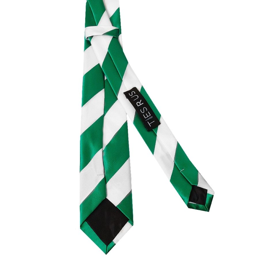 Green and White Striped Skinny Boys Tie