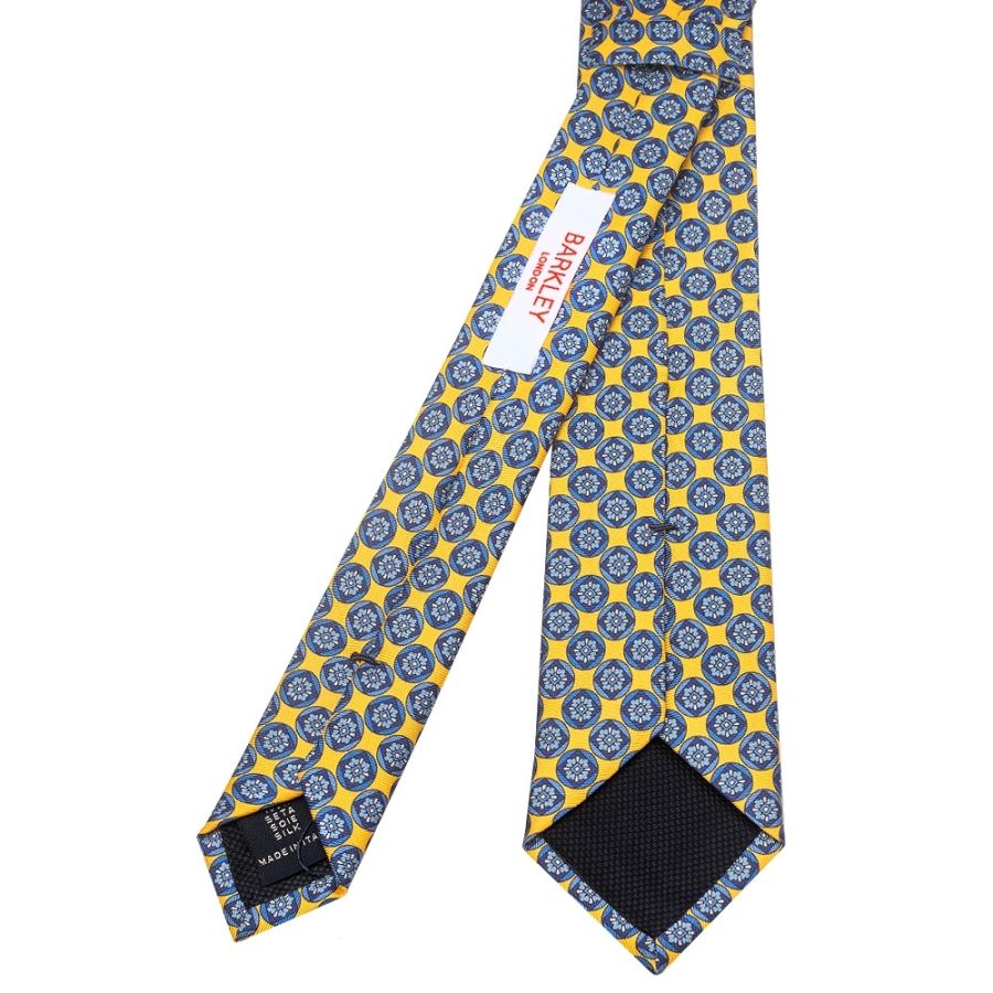 Yellow with Blue Geo Silk Skinny Men's Tie