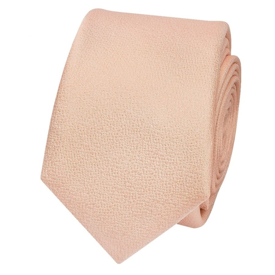 Plain Pale Peach Silk Skinny Boys Tie and Pocket Square Set
