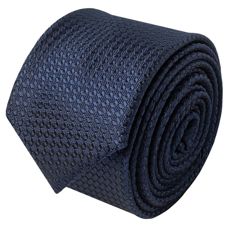 French Navy Textured Skinny Tie and Pocket Square Set