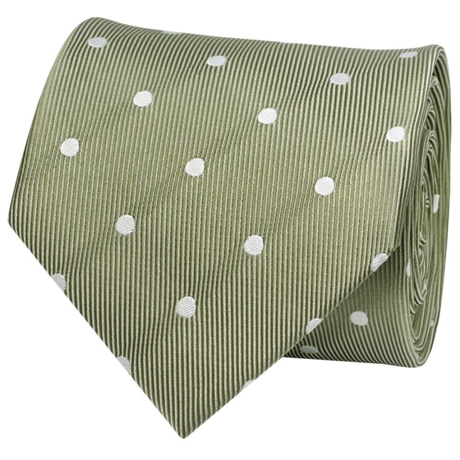Khaki Green Large White Spot Classic Men's Tie and Pocket Square Set
