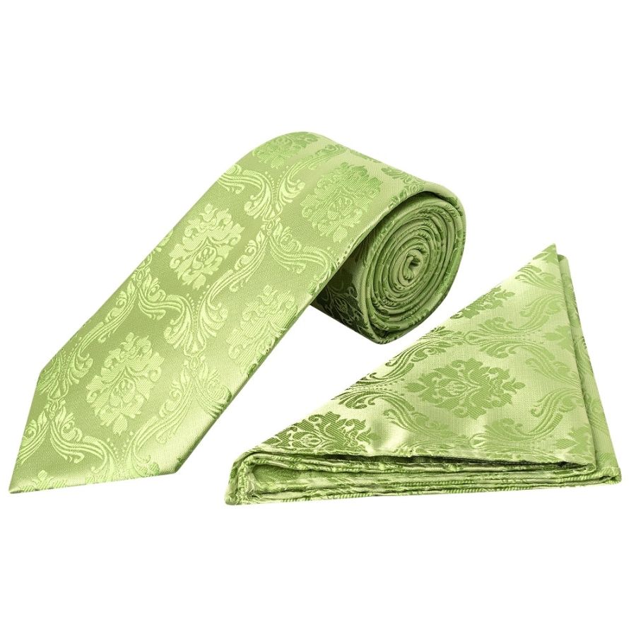 Light Green Paisley Classic Men's Tie and Pocket Square Set