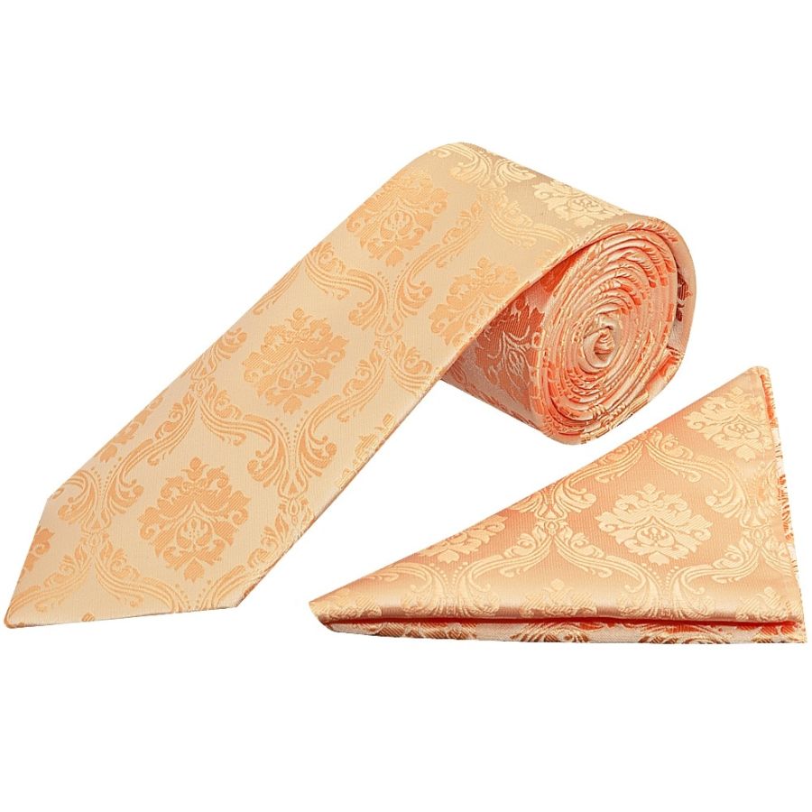 Peach Paisley Classic Men's Tie and Pocket Square Set