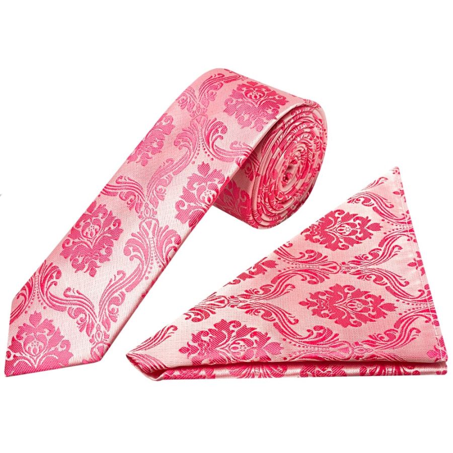 Light Coral Paisley Skinny Men's Tie and Pocket Square Set