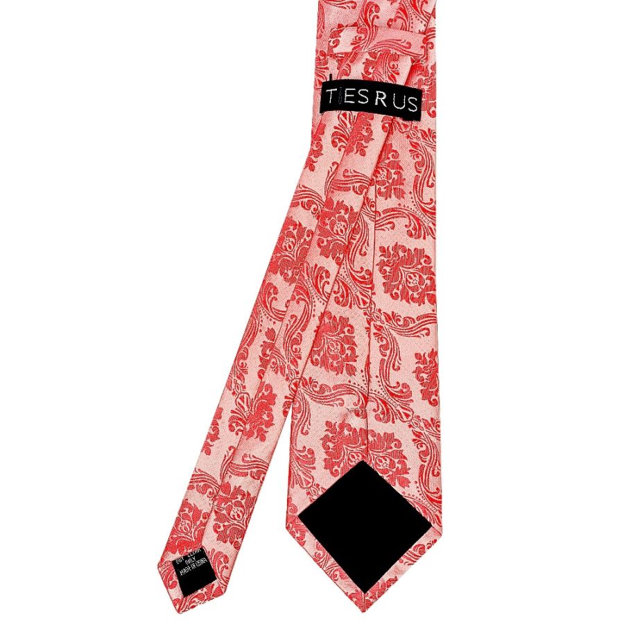 Coral Pink Paisley Classic Men's Tie and Pocket Square Set
