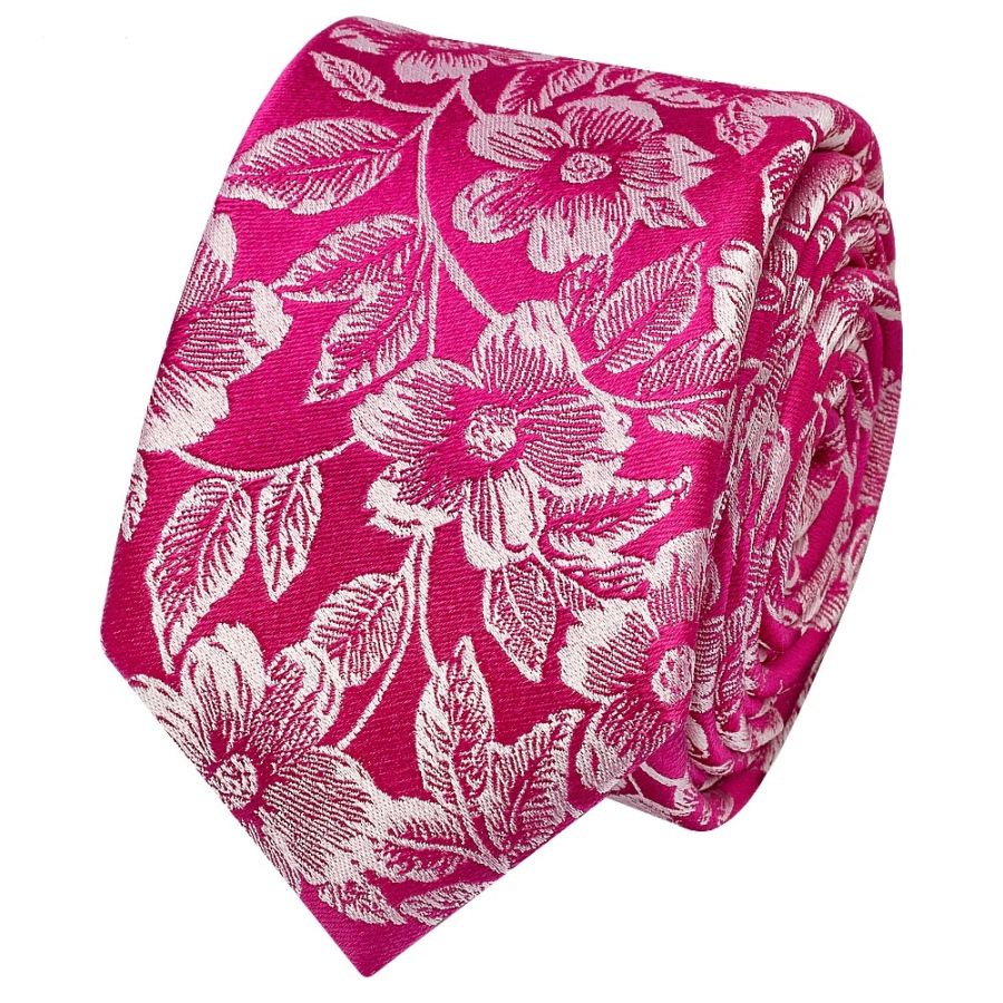 Mens Fuchsia Floral Silk Skinny Tie