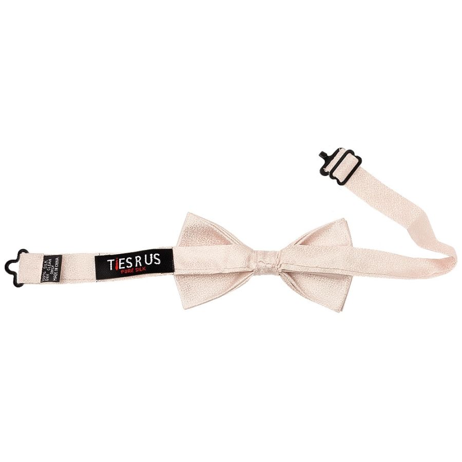 Pre Tied Blush Self Floral Textured Silk Boys Bow Tie and Pocket Square Set