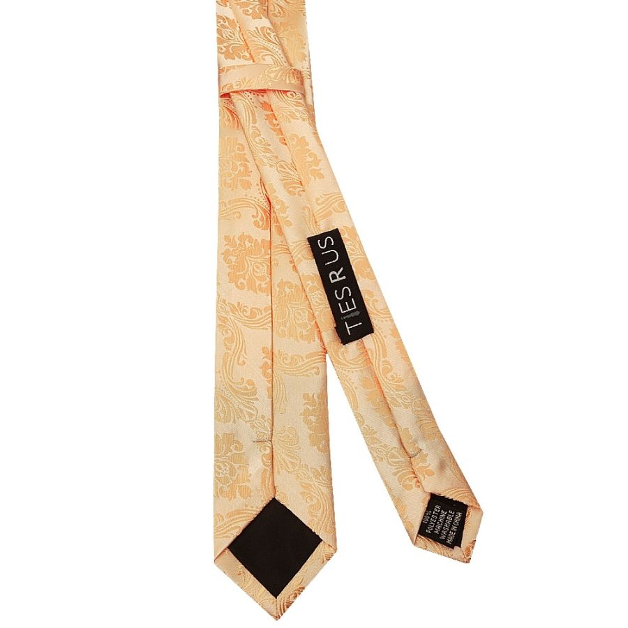 Peach Paisley Skinny Boys Tie and Pocket Square Set