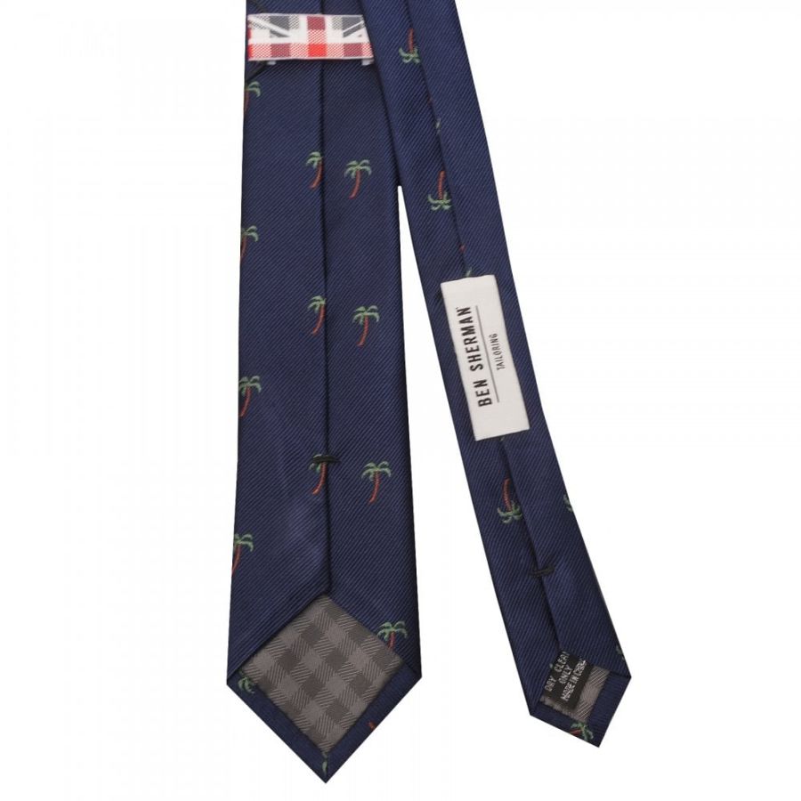 Navy Palm Tree Silk Skinny Men's Tie