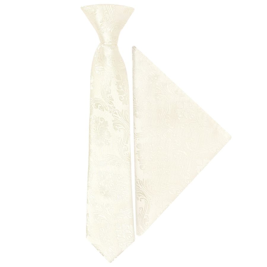 Pre Tied Ivory Paisley Boys Tie and Pocket Square Set Age 4-7
