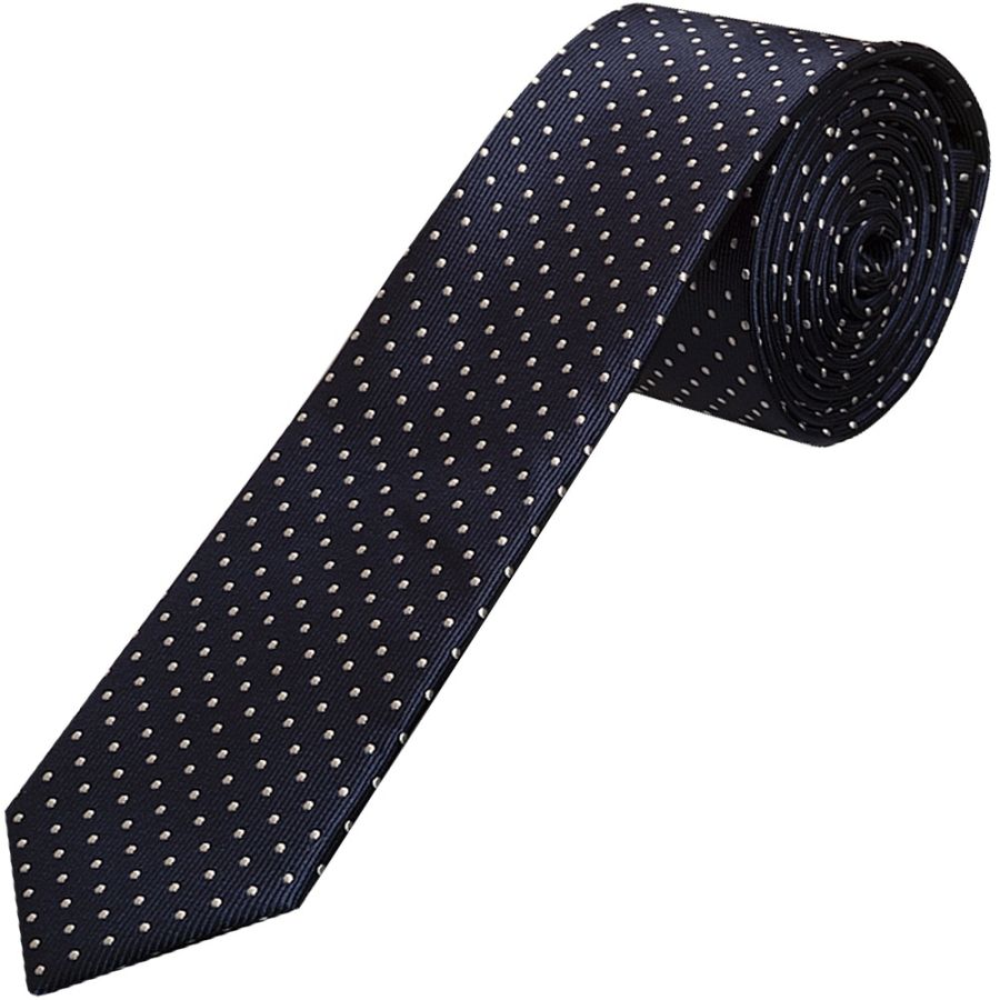 Navy Blue and White Polka Dot Skinny Boy's Tie