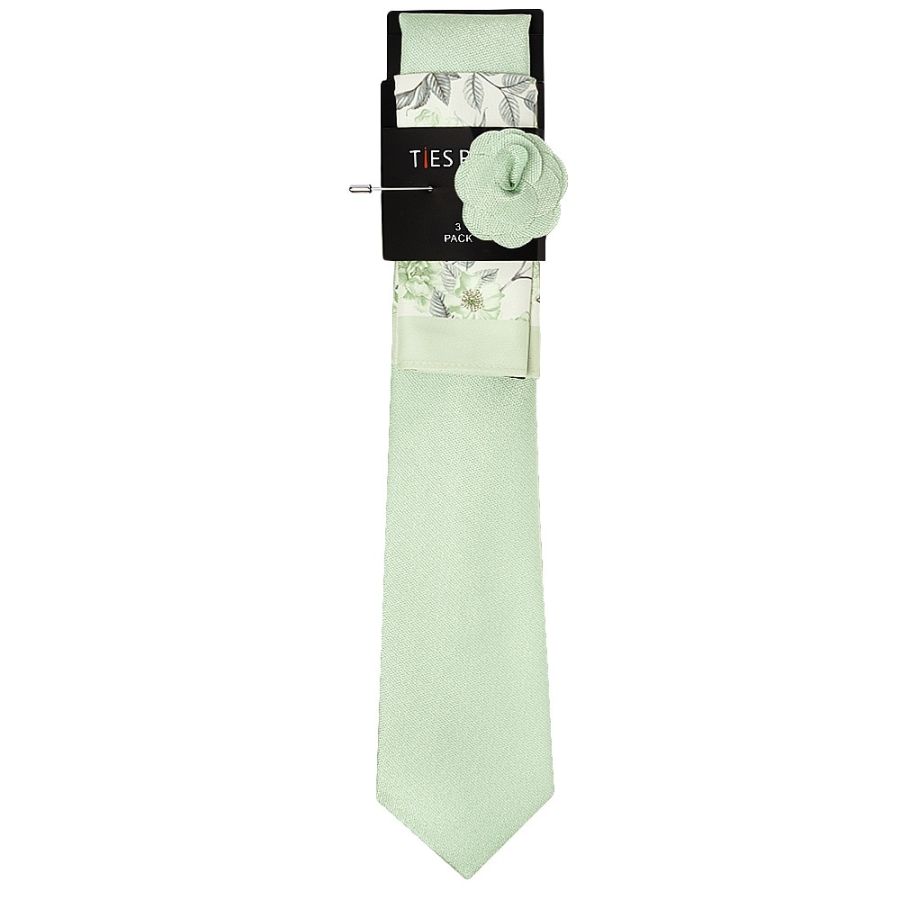Classic Green Mens Tie with Pocket Square and Lapel Pin Set