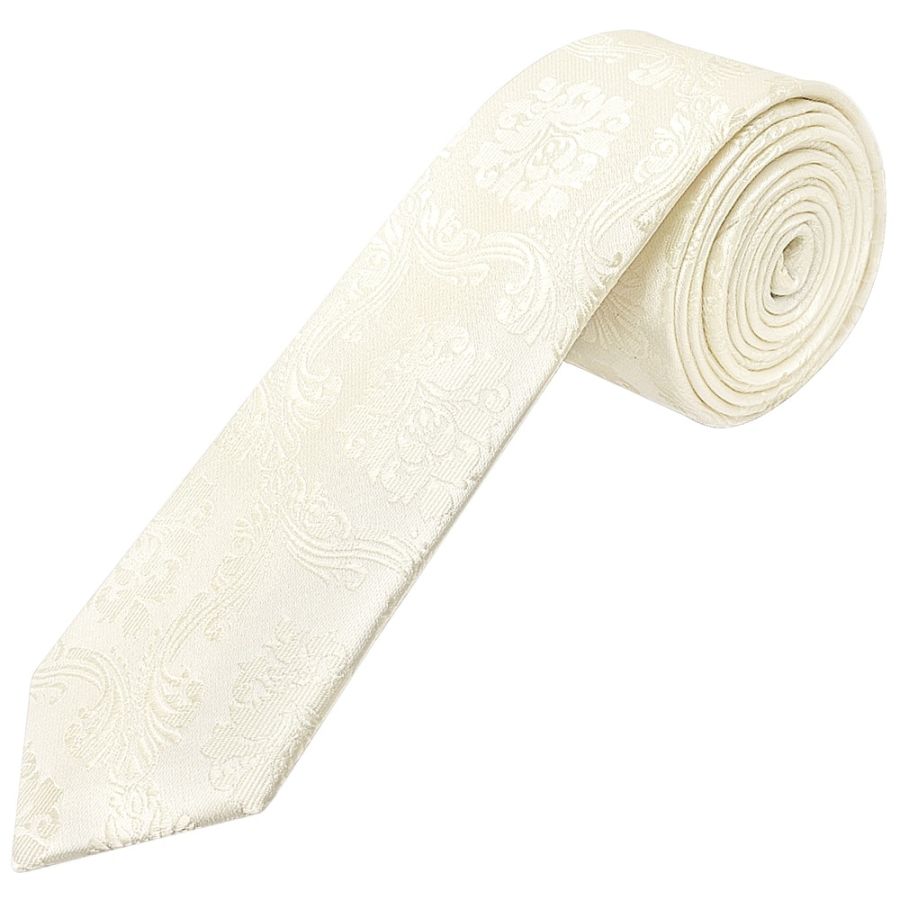 Ivory Paisley Skinny Men's Tie and Pocket Square Set