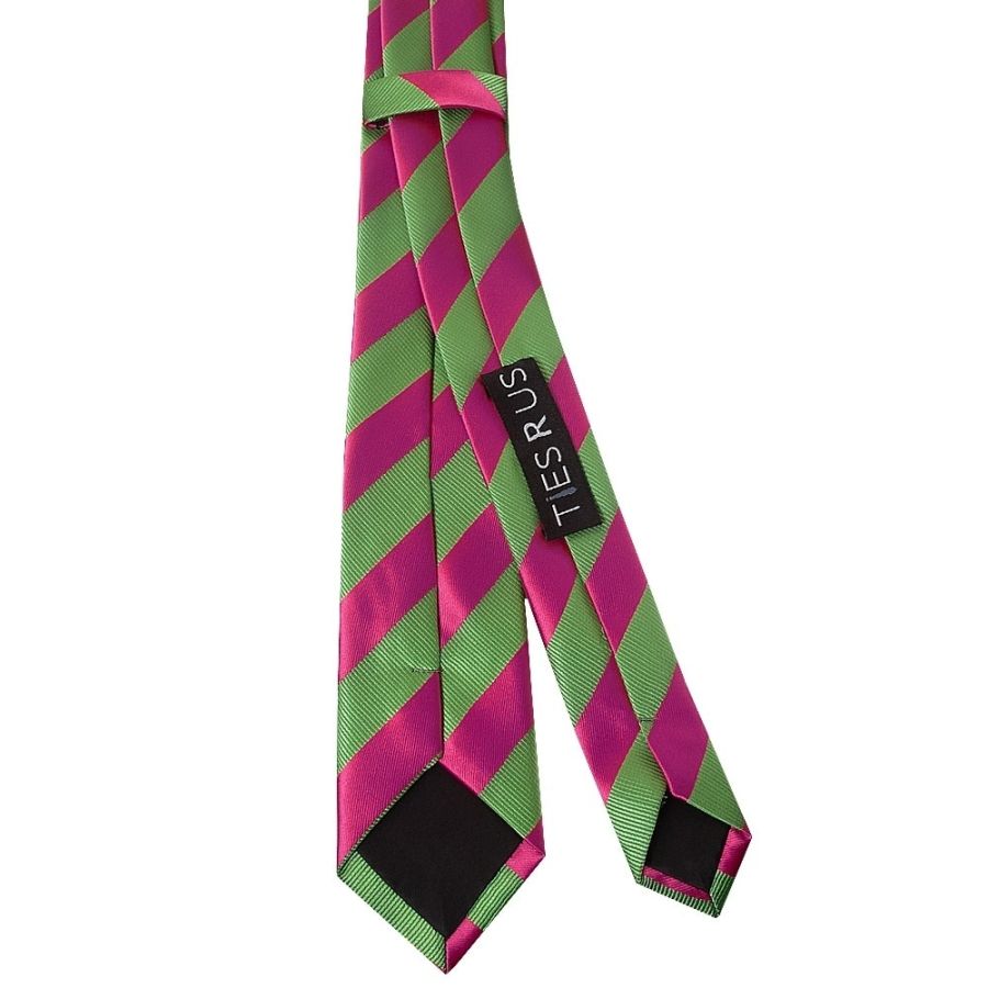 Pink and Lime Striped Skinny Men's Tie and Pocket Square Set