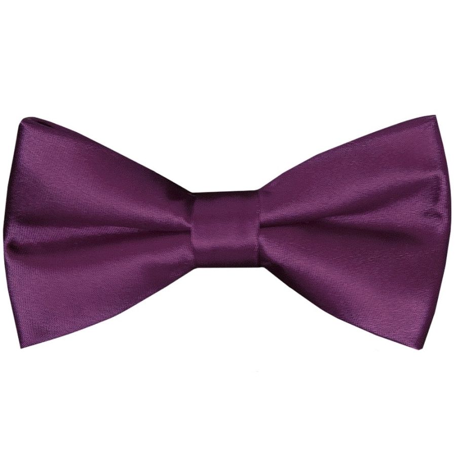 Pre Tied Plum Satin Boys Bow Tie and Pocket Square Set