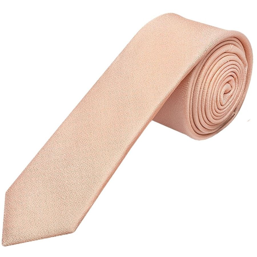 Plain Pale Peach Silk Skinny Boys Tie and Pocket Square Set