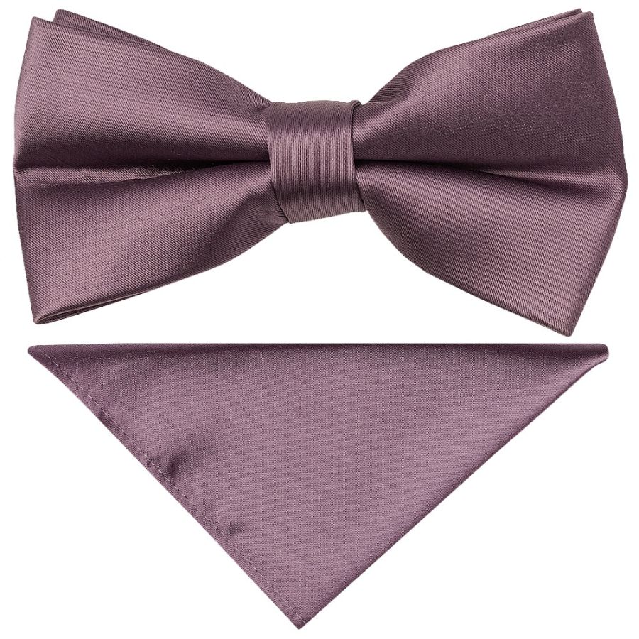 Pre Tied Plain Mauve Boys Bow Tie and Pocket Square Set