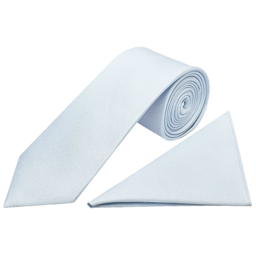 Plain Sky Blue Silk Classic Men's Tie and Pocket Square Set