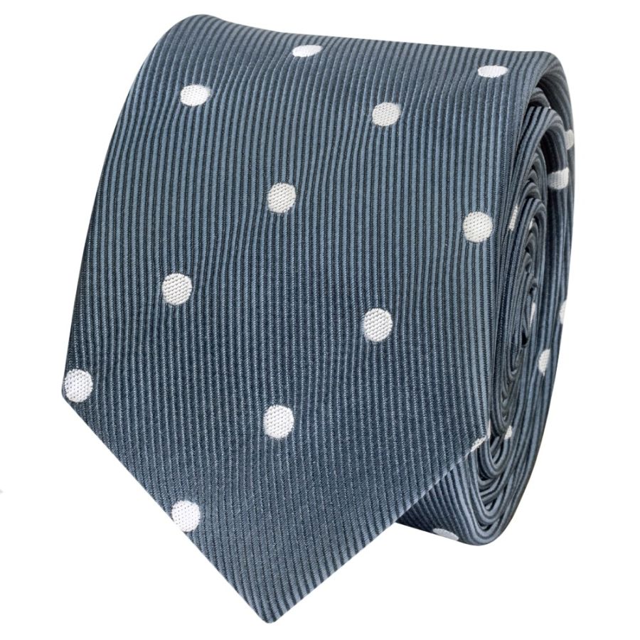 Navy Large White Spot Skinny Men's Tie
