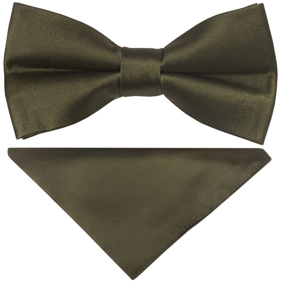 Pre Tied Plain Leaf Green Satin Boys Bow Tie and Pocket Square