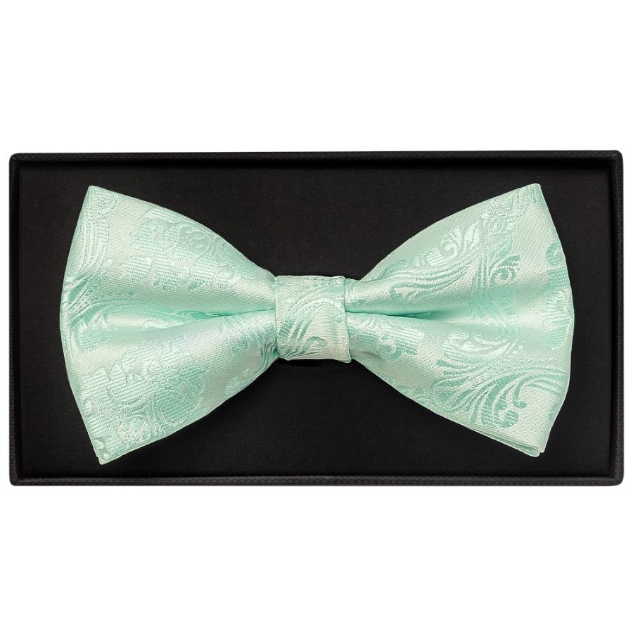 Mint Green Paisley Handmade Mens Bow Tie and Pocket Square Set