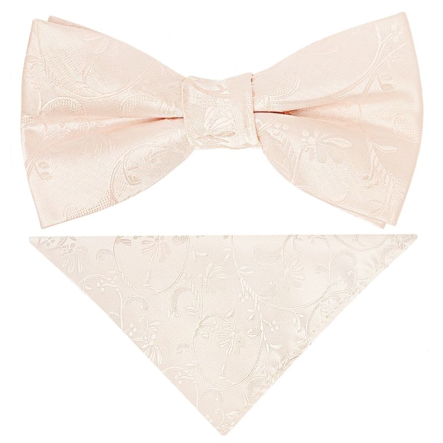 Pre Tied Blush Floral Boys Bow Tie and Pocket Square Set