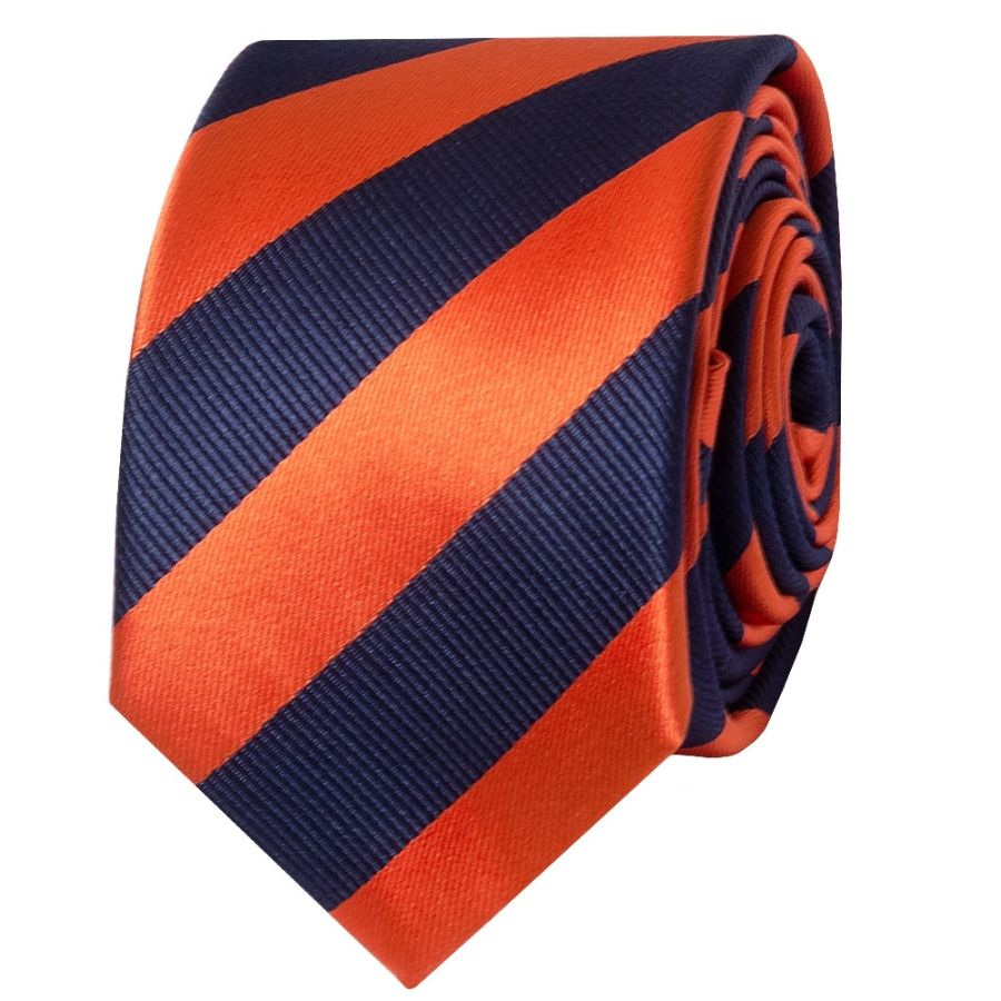 Navy and Orange Striped Skinny Men's Tie