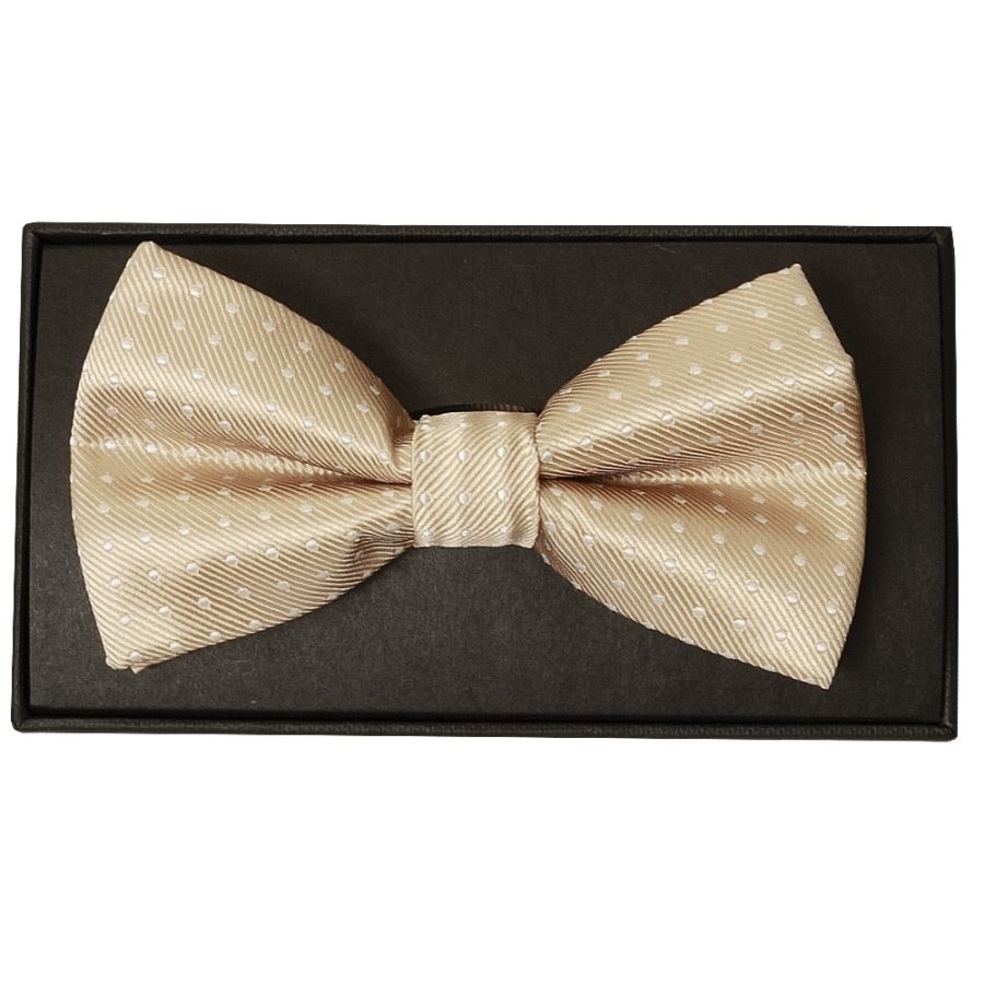 Handmade Champagne And White Polka Dot Mens Bow Tie