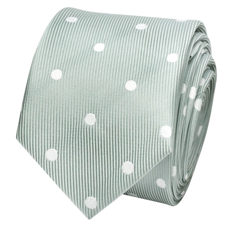 Light Green Large White Spot Skinny Men's Tie and Pocket Square Set