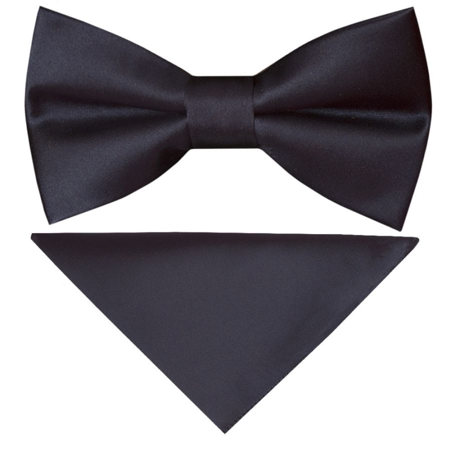 Pre Tied Navy Satin Boys Bow Tie and Pocket Square Set Age 4-7