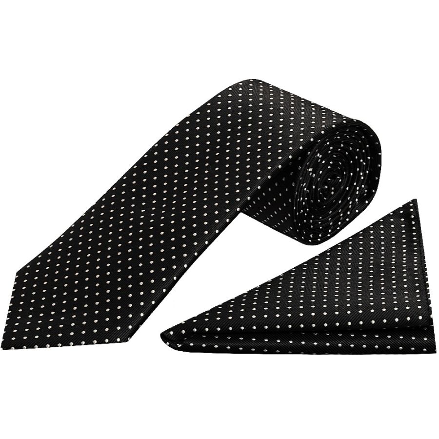 Black and White Polka Dot Classic Men's Tie Pocket Square Set