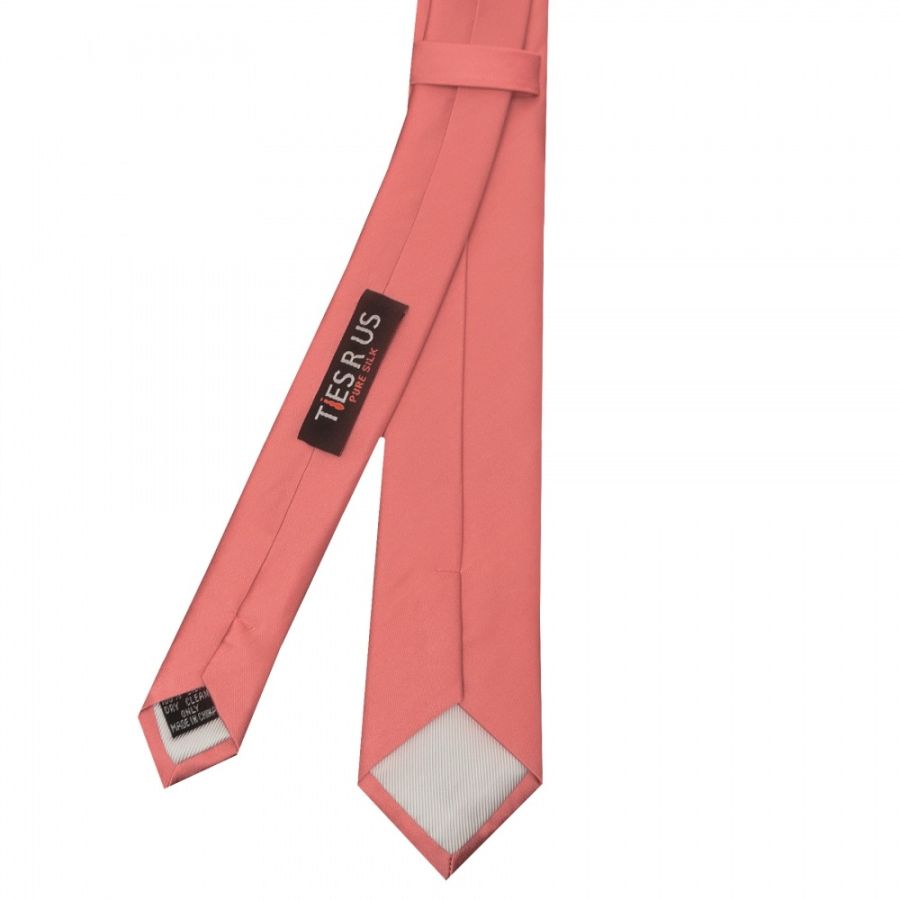 Plain Light Coral Satin Silk Skinny Men's Tie