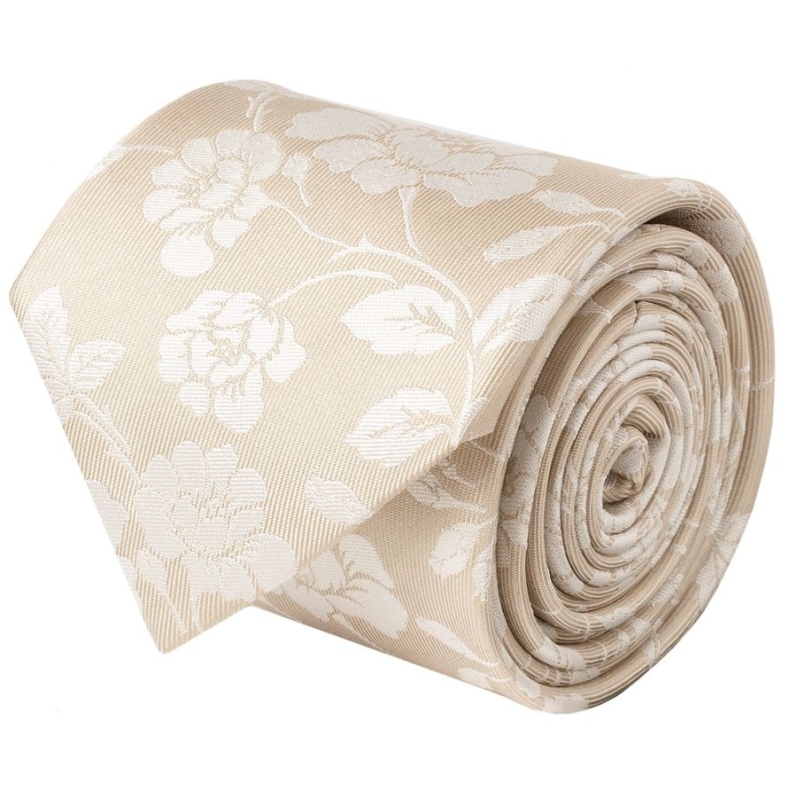 Champagne with White Floral Silk Classic Tie 
