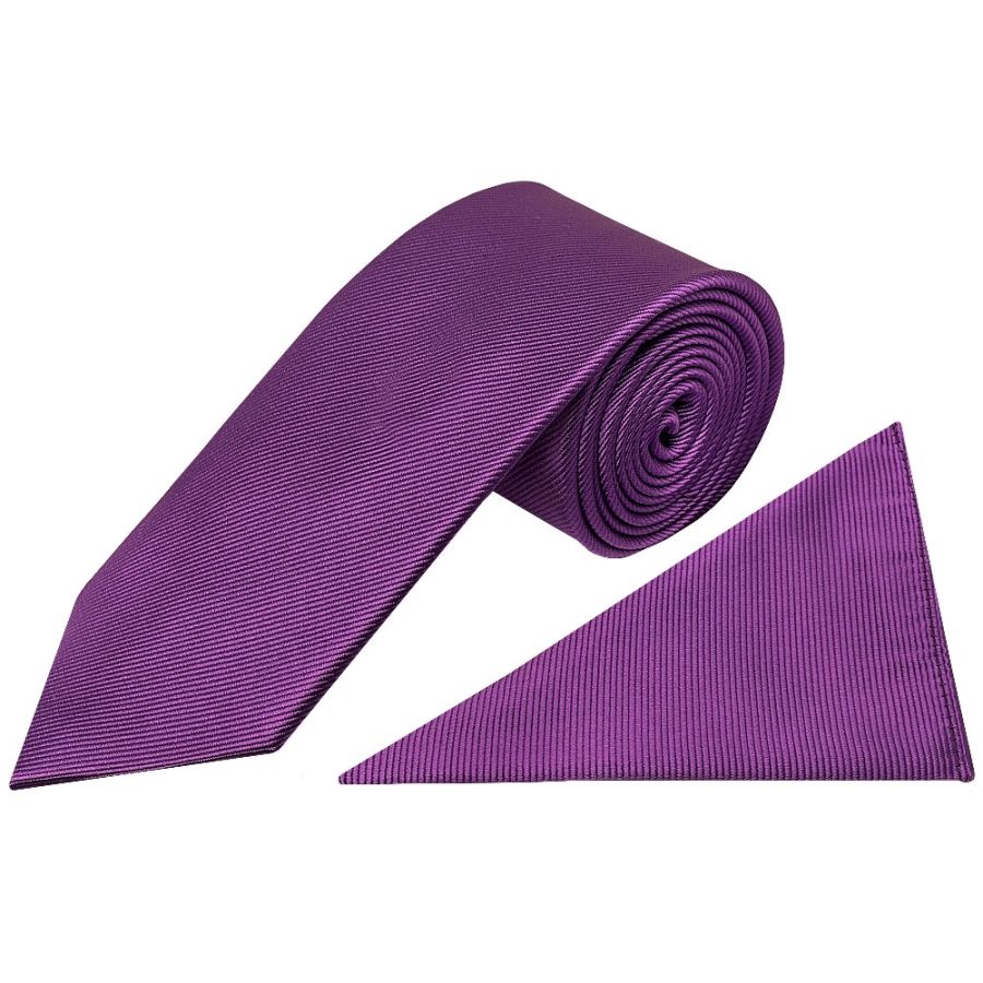 Cadbury Purple Silk Twill Classic Mens Tie and Pocket Square Set