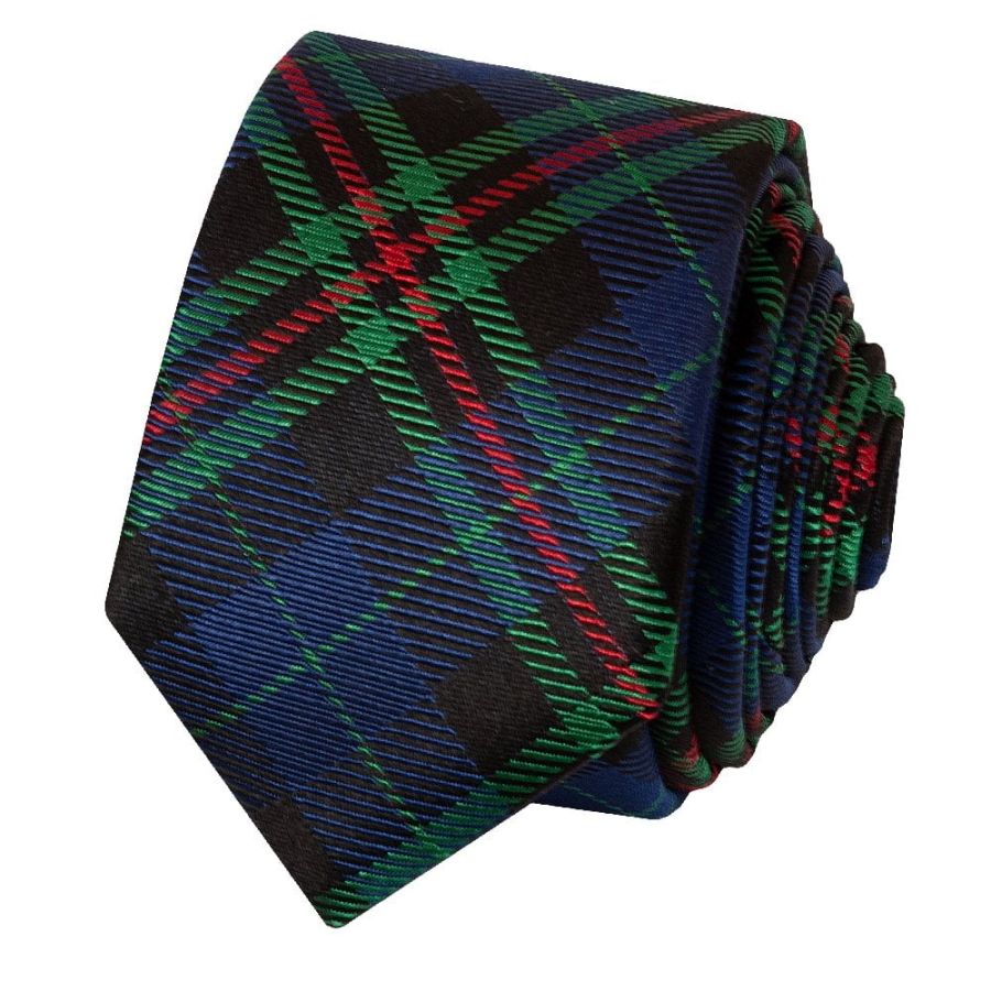 Blue and Green Tartan Silk Skinny Men's Tie