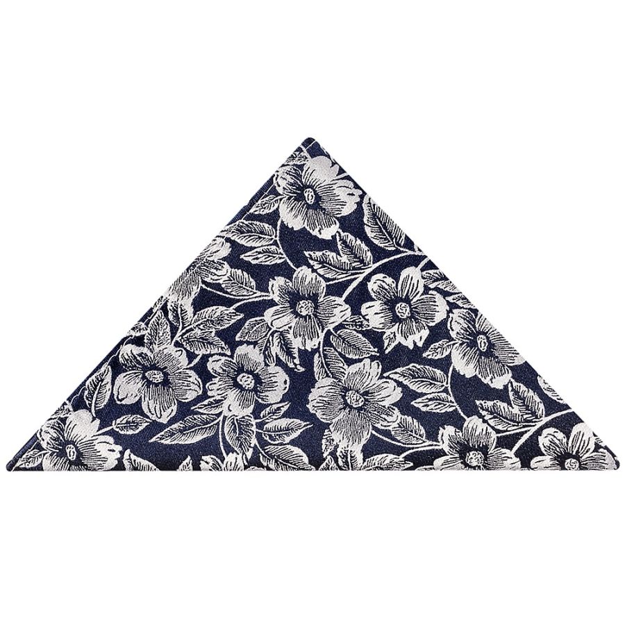 Navy Floral Silk Pocket Square