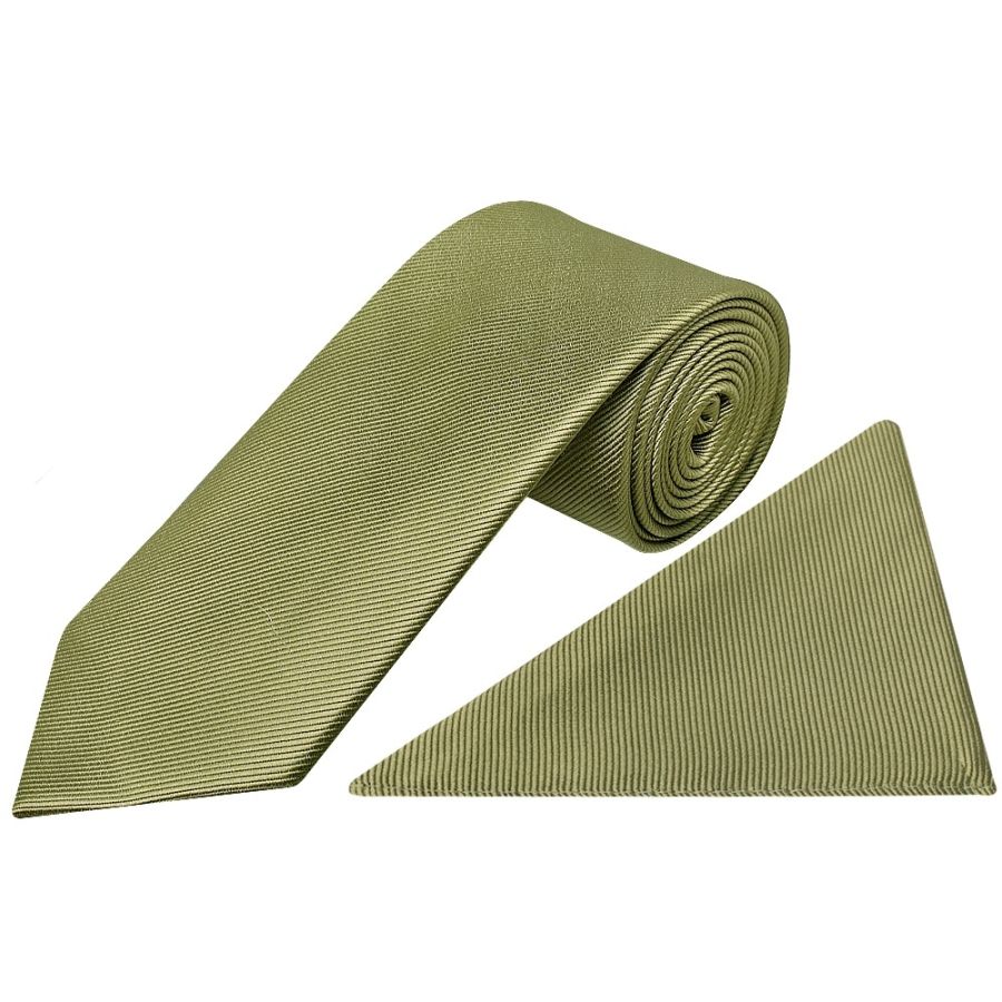 Khaki Silk Twill Classic Men's Tie and Pocket Square Set