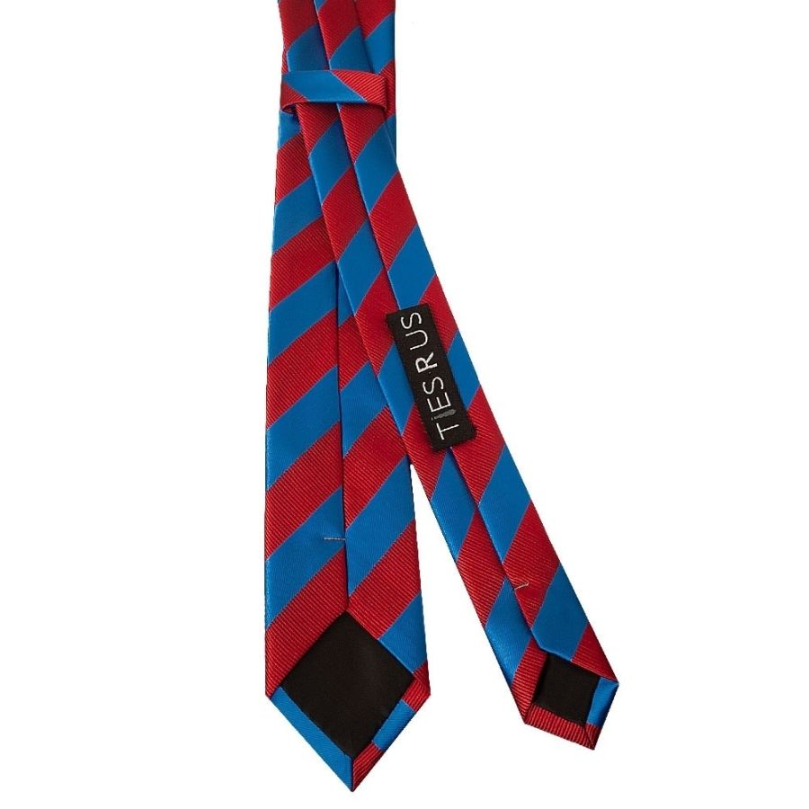 Red and Blue Striped Skinny Men's Tie and Pocket Square Set