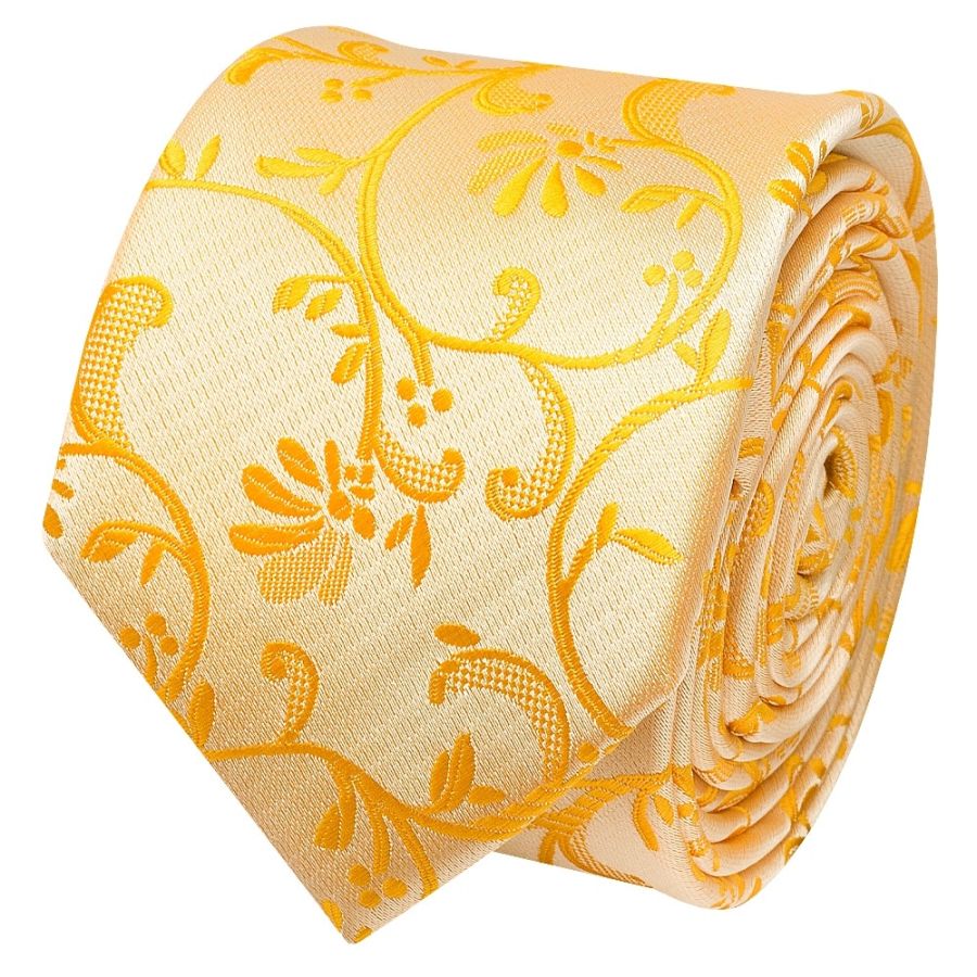 Bright Yellow Floral Skinny Boys Tie