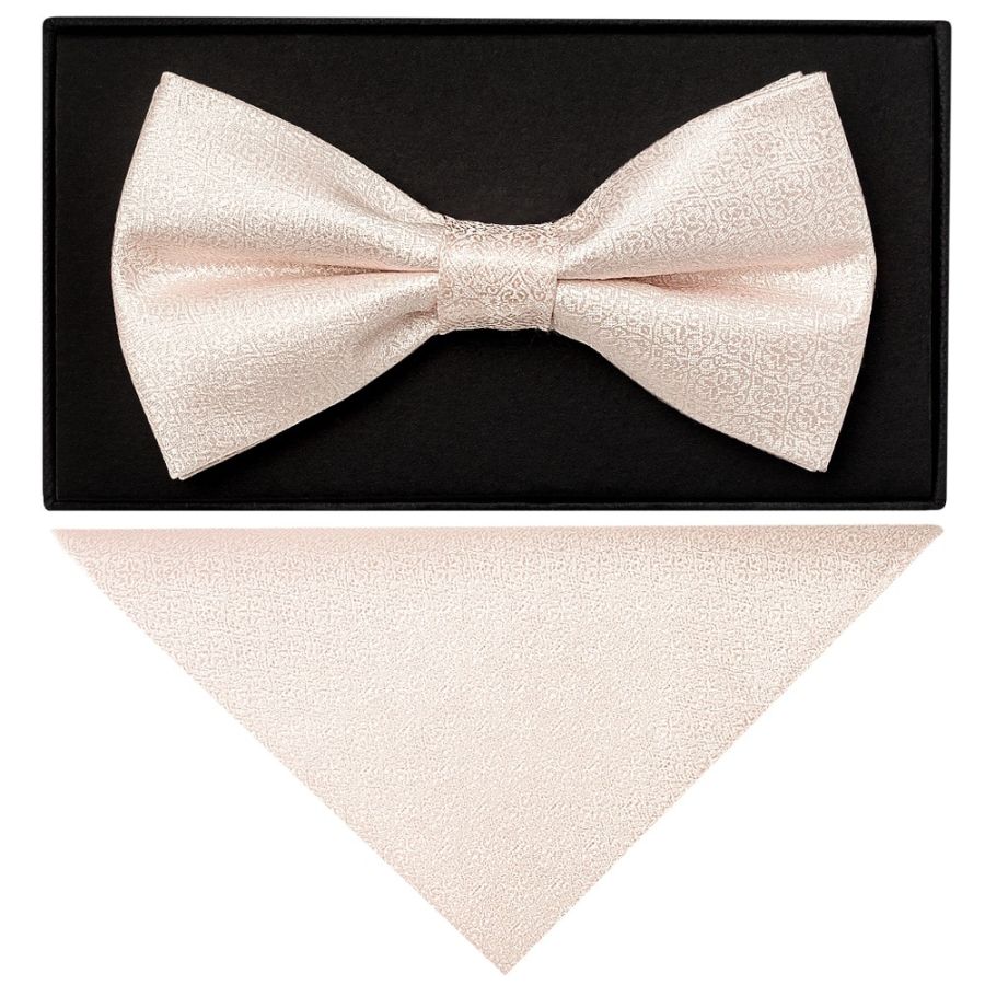 Blush Self Floral Textured Silk Mens Bow Tie and Pocket Square Set
