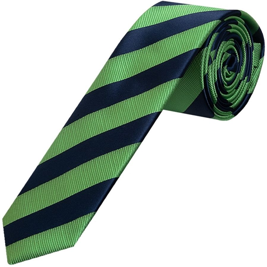 Navy and Lime Striped Skinny Men's Tie and Pocket Square Set