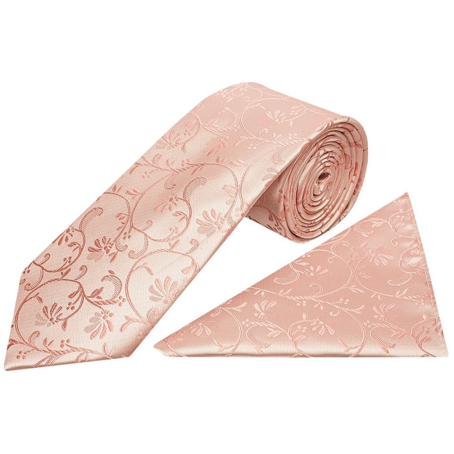 Rose Gold Floral Classic Men's Tie and Pocket Square Set