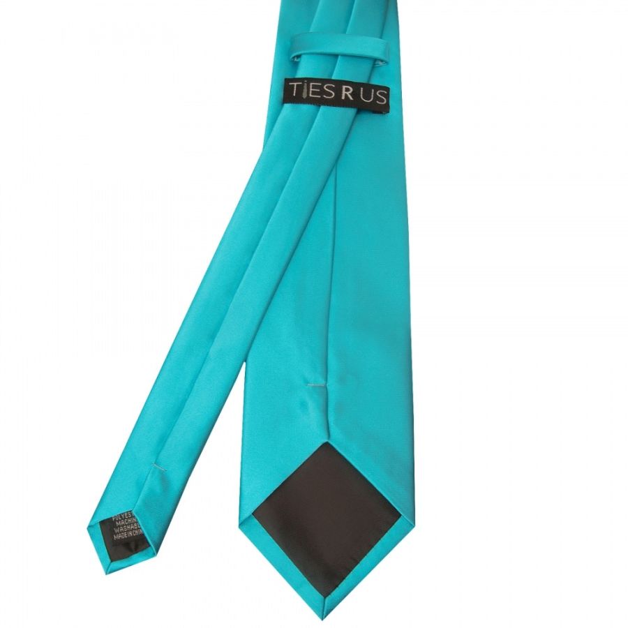 Plain Turquoise Satin Classic Men's Tie and Pocket Square Set