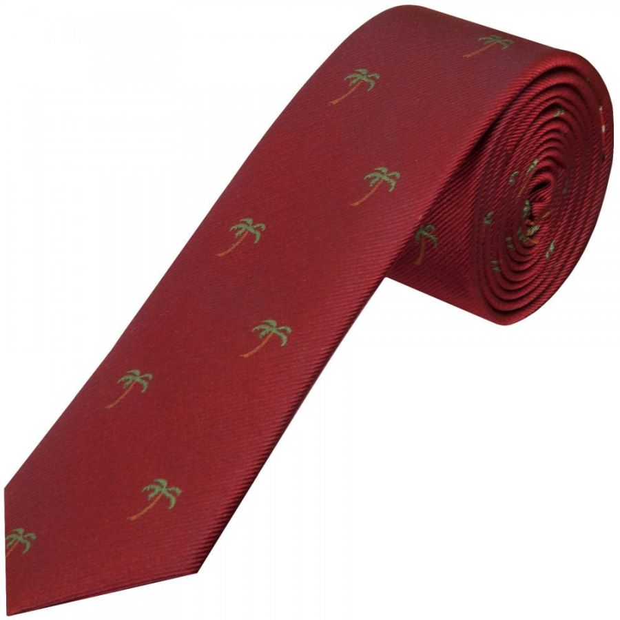 Burgundy Palm Tree Silk Skinny Men's Tie